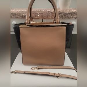MK Michael Kors Leather Bag w/ Crossbody Strap Tan and Brown Gold Hardware
